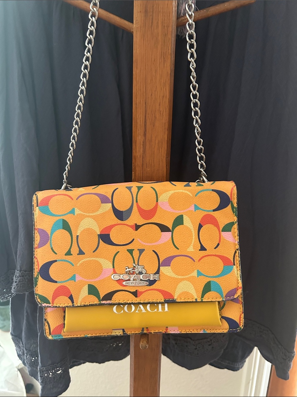 Multicolor Signature Chain Crossbody Bag in Orange
